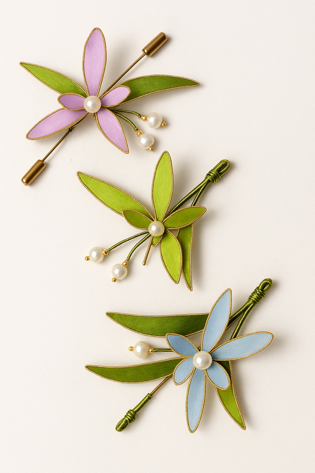 Handmade Silk Orchid Brooch with Pearls