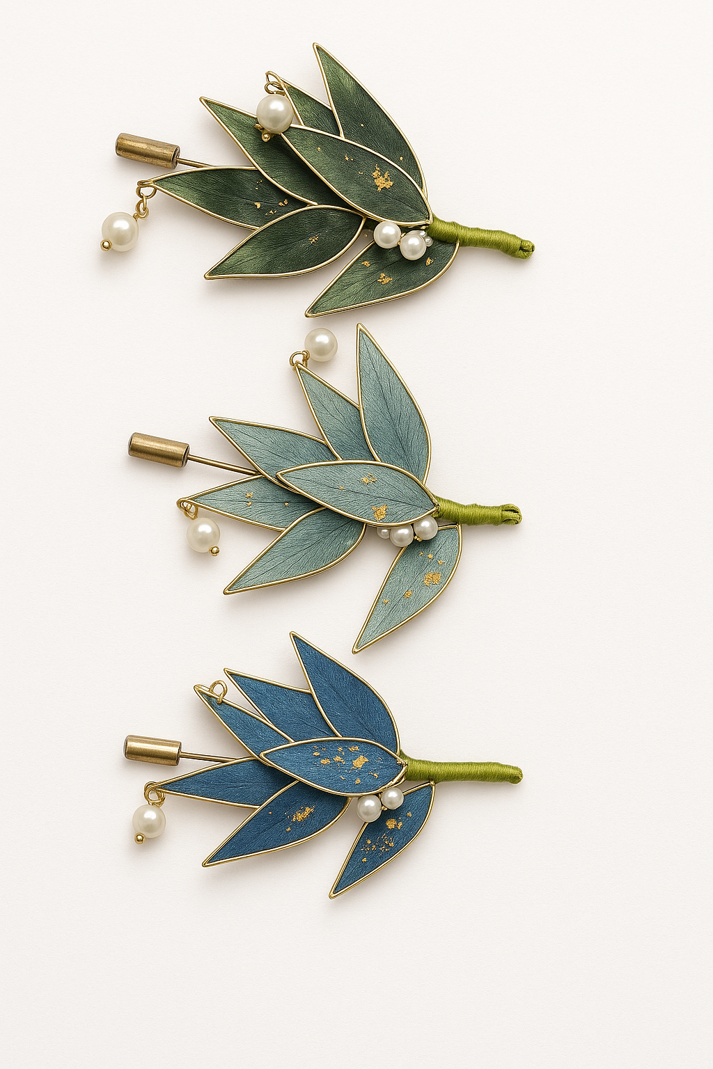 Handmade Bamboo Leaf Pattern Silk Brooch