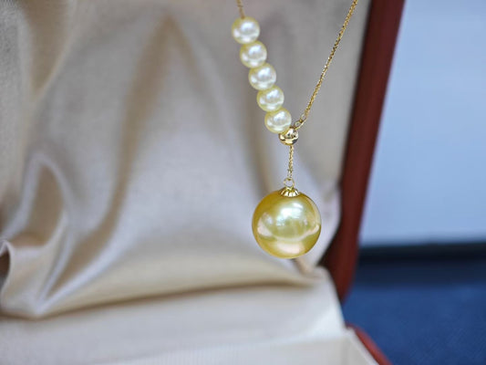 4mm & 11 mm South Sea Golden Pearl Necklace · 18K Gold