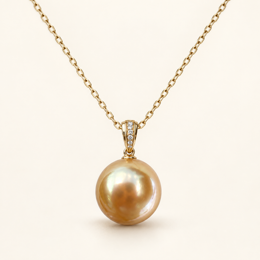 Quiet Bloom Golden Light-South Sea Golden Pearl Diamond Pendant 11-12mm