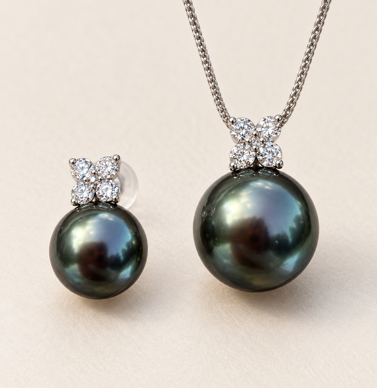 Quiet Bloom Ocean Dusk-Tahitian Pearl 11-12MM Diamond Pendant Necklace(18k White gold chain included)