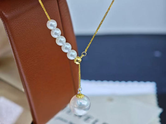 3mm & 9mm Akoya Pearl Necklace · 18K Gold Chain | Minimalist Japanese Seawater Pearl Pendant