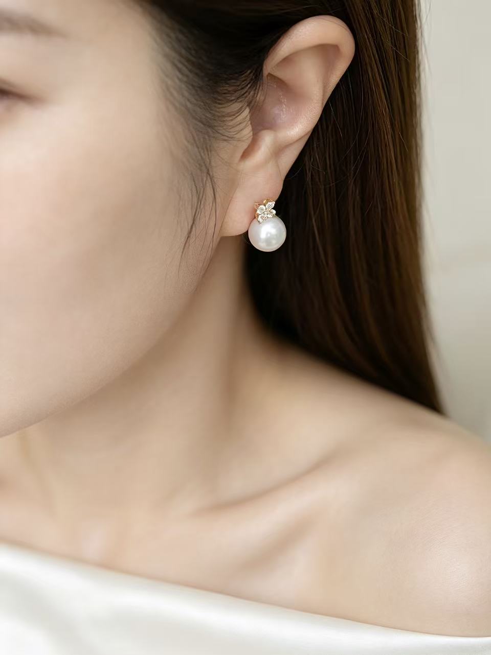 Quiet Bloom Moonlit-White Pearl Earrings