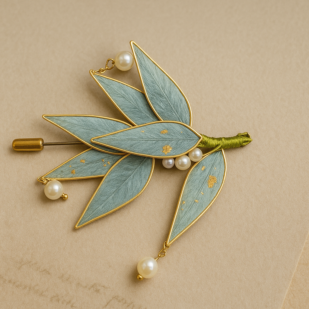 Handmade Bamboo Leaf Pattern Silk Brooch