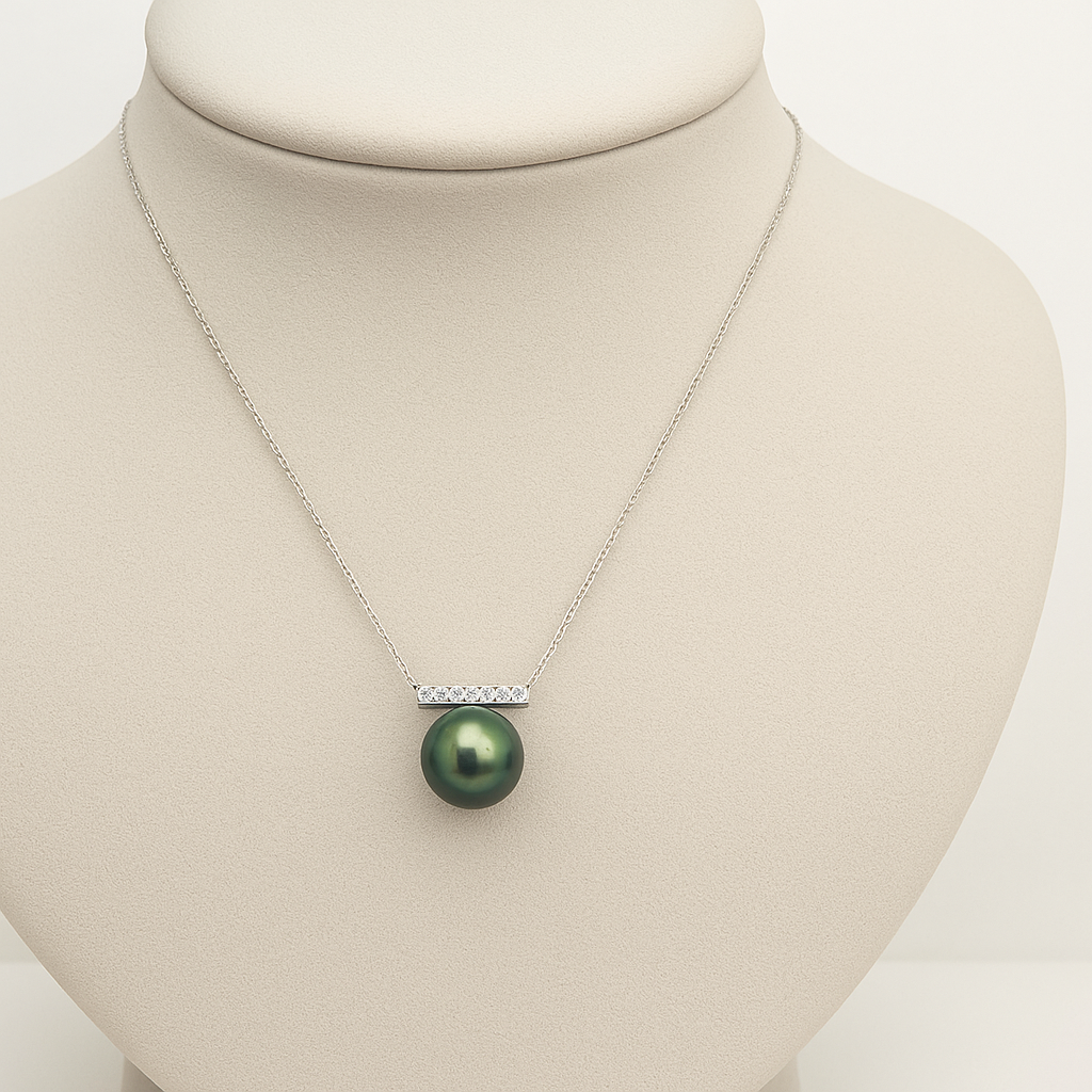 Tahitian Pearl Pendant Necklace 8–9mm Green Overtone | 18K Gold Chain | Genuine Pearl Jewelry