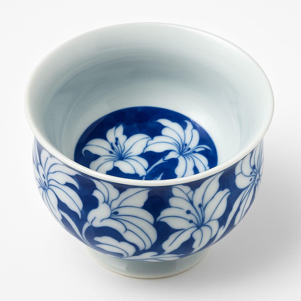 Handmade Jingdezhen Blue-and-White Lily Flower Teacup