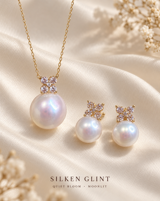 Quiet Bloom Moonlit Edison Pearl Pendant Necklace and Earring Stud Set