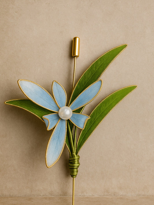 Handmade Silk Orchid Brooch with Pearls