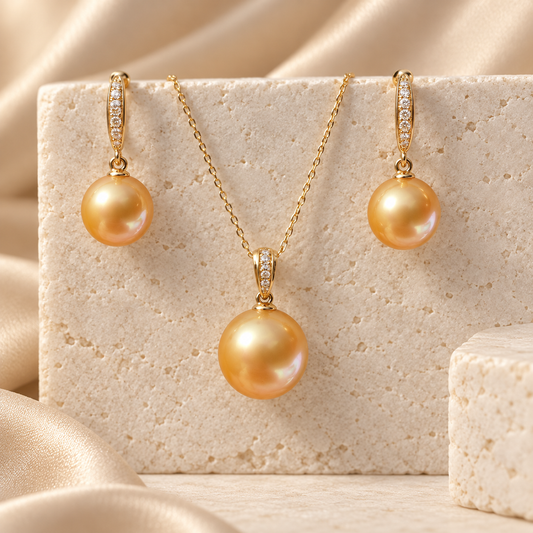 Quiet Bloom Golden Light-South Sea Golden Pearl Diamond Set