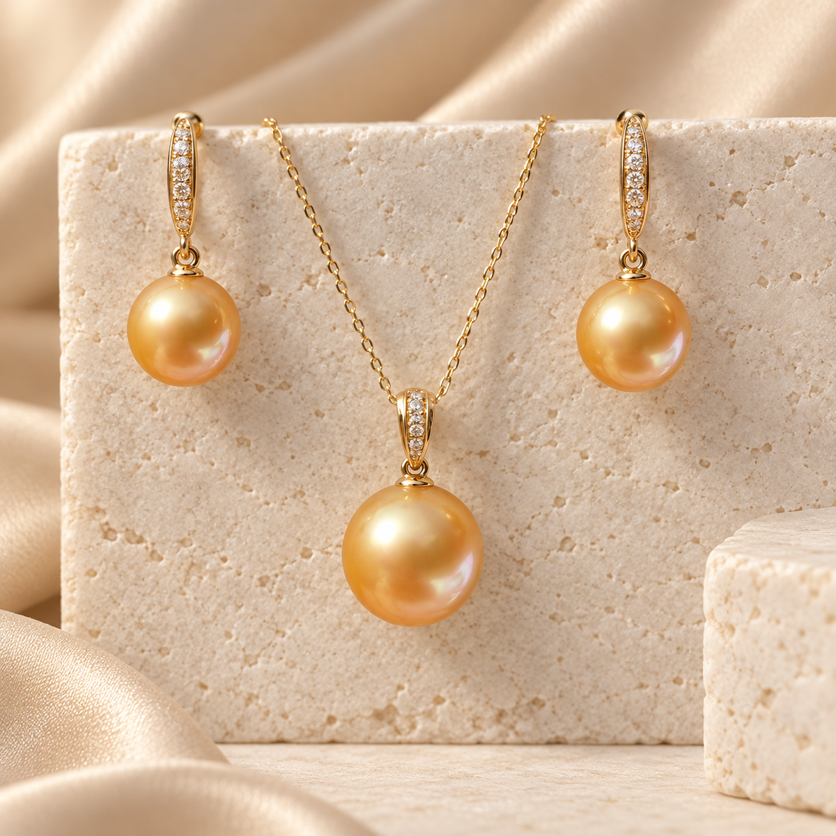Quiet Bloom Golden Light-South Sea Golden Pearl Diamond Pendant 11-12mm