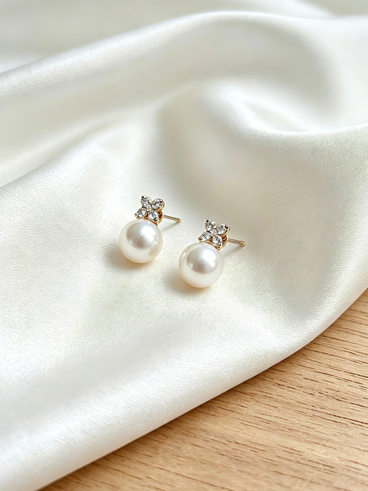Quiet Bloom Moonlit-White Pearl Earrings