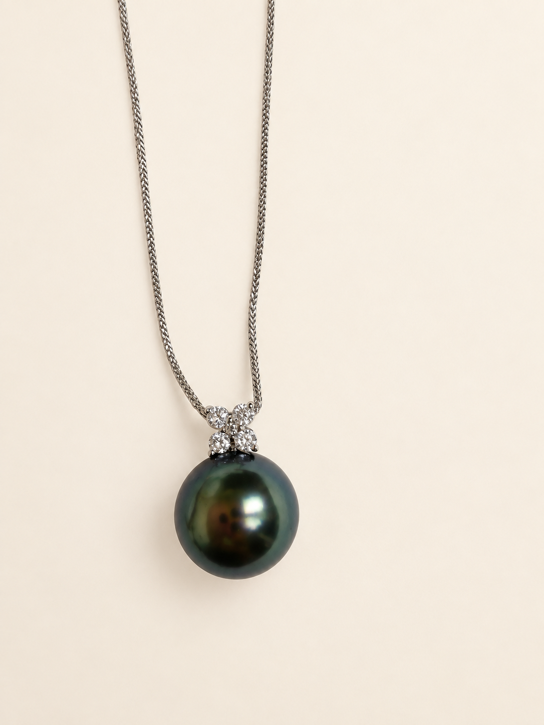 Quiet Bloom Ocean Dusk-Tahitian Pearl 11-12MM Diamond Pendant Necklace(18k White gold chain included)