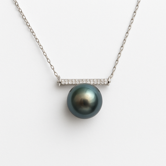 Tahitian Pearl Pendant Necklace 8–9mm Green Overtone | 18K Gold Chain | Genuine Pearl Jewelry