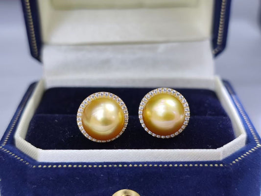9–10mm Deep Golden South Sea Pearl Stud Earings