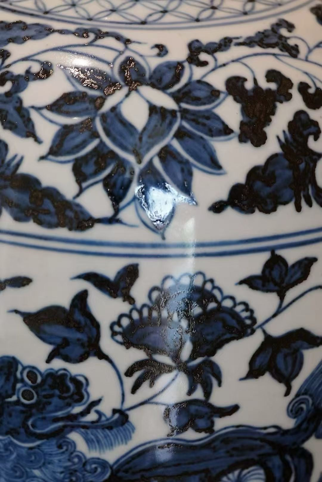 Blue and White Porcelain Vase – Hand-Painted Lion & Floral Motif | Yuan Dynasty Style