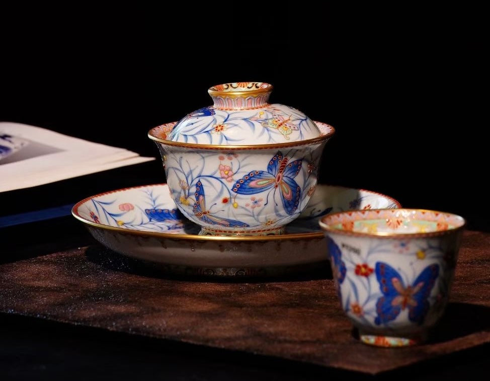 Wings of Elegance – Handcrafted Enamel Blue-and-White Porcelain Teacup