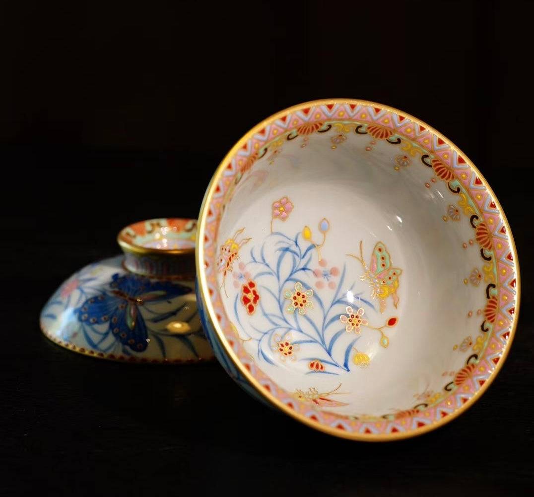 Wings of Elegance – Handcrafted Enamel Blue-and-White Porcelain Teacup