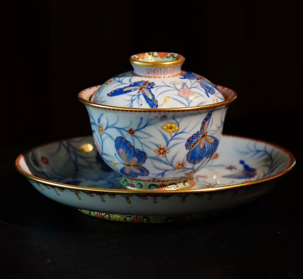 Wings of Elegance – Handcrafted Enamel Blue-and-White Porcelain Teacup