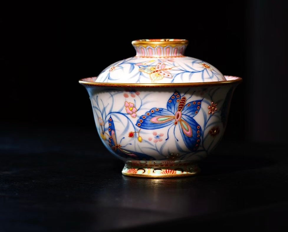 Wings of Elegance – Handcrafted Enamel Blue-and-White Porcelain Teacup