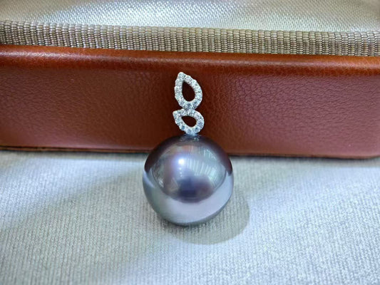 Tahitian Black Pearl Pendant Necklace 12mm | 18K Gold | 45cm Chain | Genuine Natural Pearl Jewelry | Elegant Gift for Women